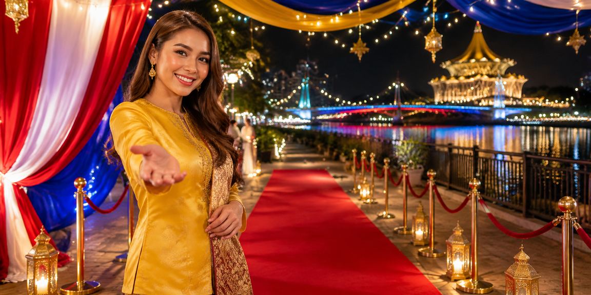 Tawaran rebat dan bonus Hari Raya di Kuching dengan paparan hadiah dan promosi platform dalam talian