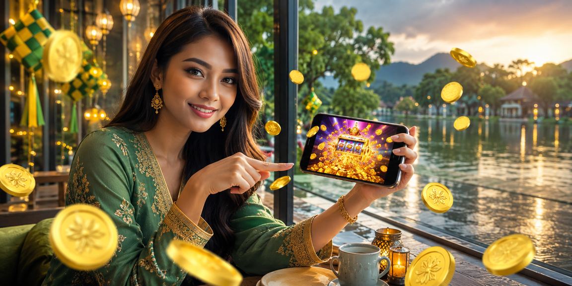 Permainan slot Hari Raya Malaysia gaya meriah dengan paparan meja kasino dalam talian pada peranti mudah alih
